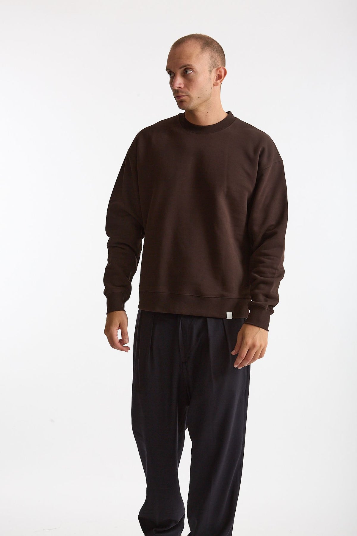 Felpa girocollo in cotone marrone uomo Woc - 1