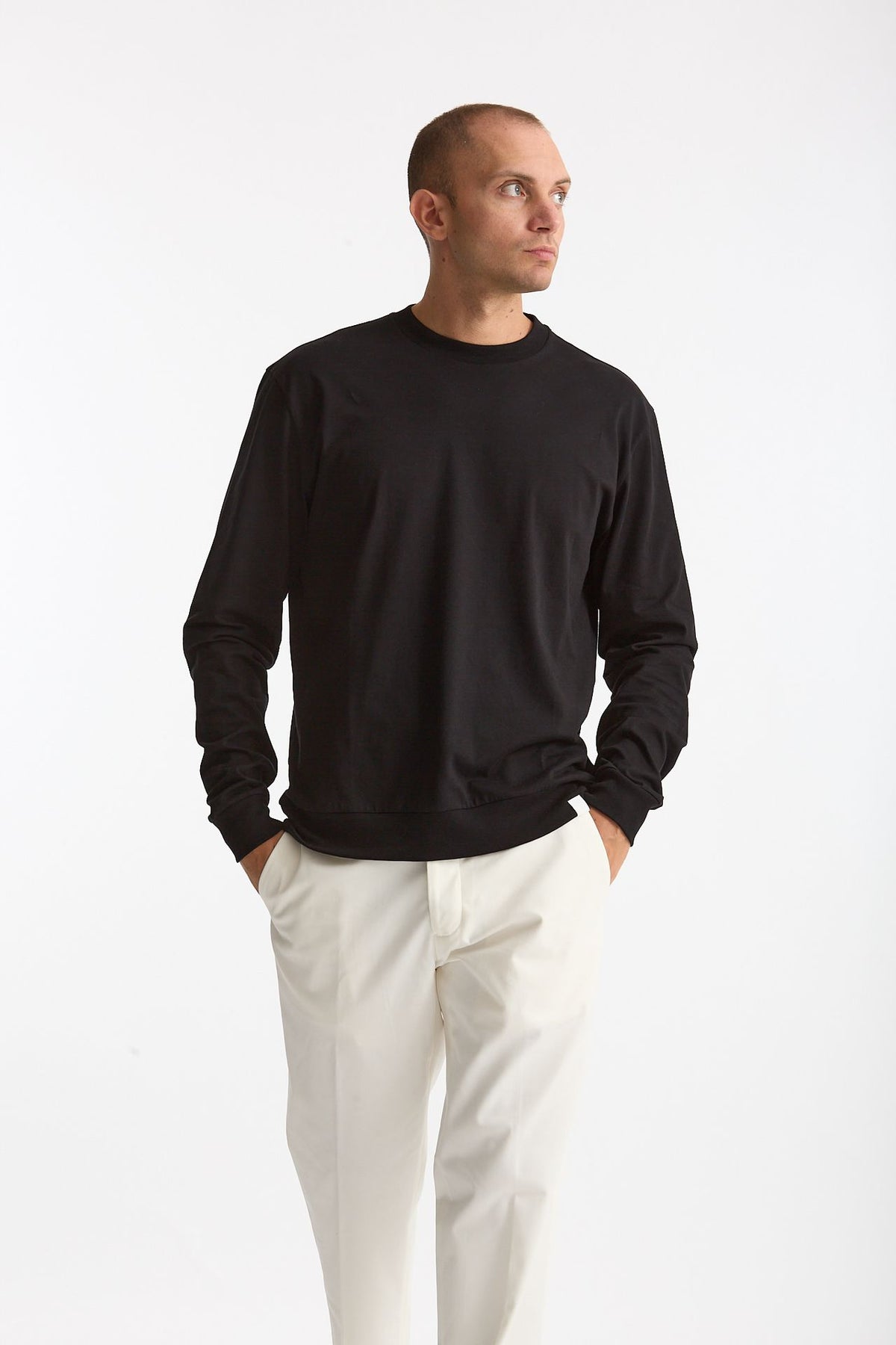 T-shirt manica lunga in cotone nero uomo Woc - 2