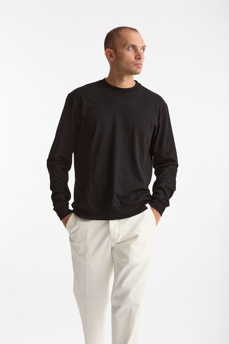 T-shirt manica lunga in cotone nero uomo Woc - 2