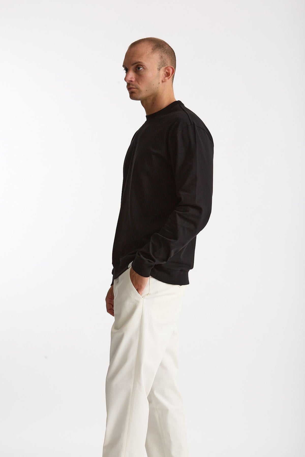 T-shirt manica lunga in cotone nero uomo Woc - 1