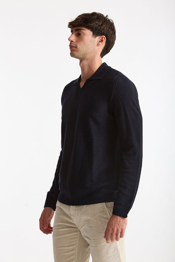 Maglia polo in lana blu uomo Zanone