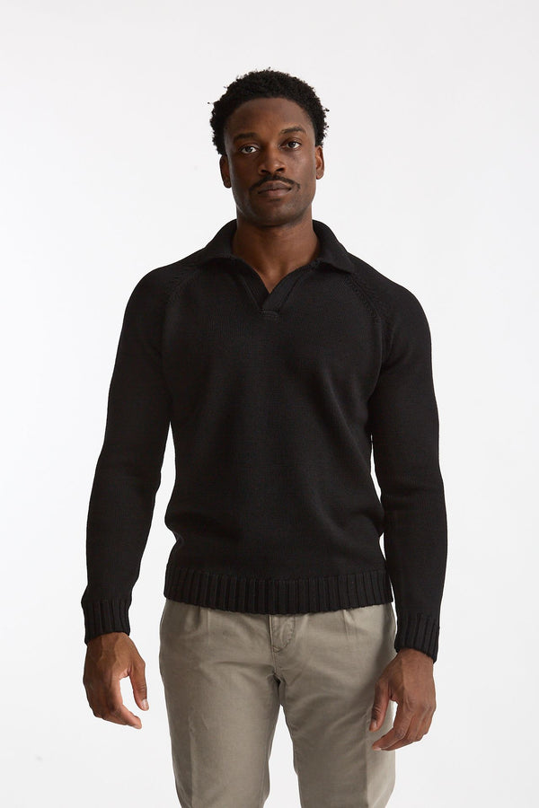 Maglia polo in lana nero uomo Zanone