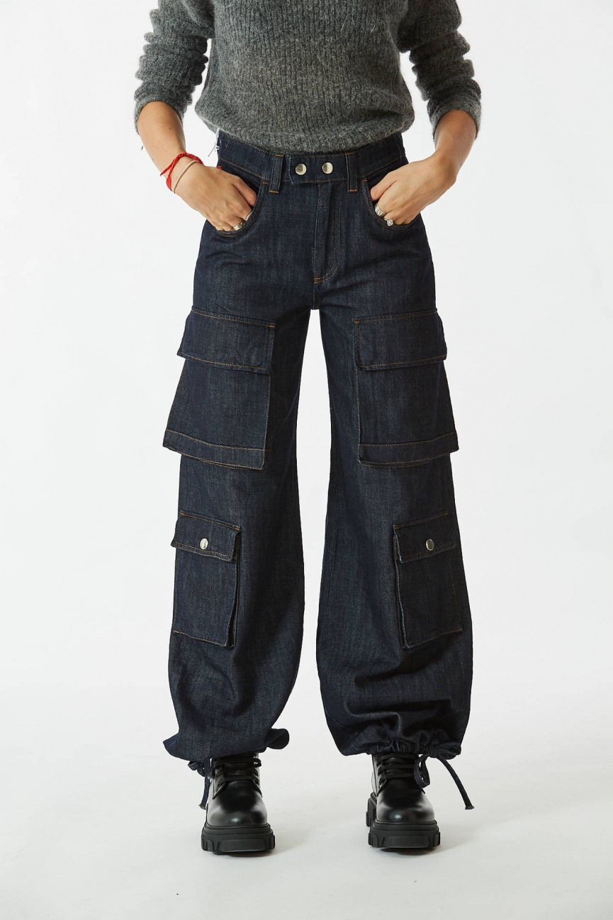 Jeans cargo DUCENT denim scuro 