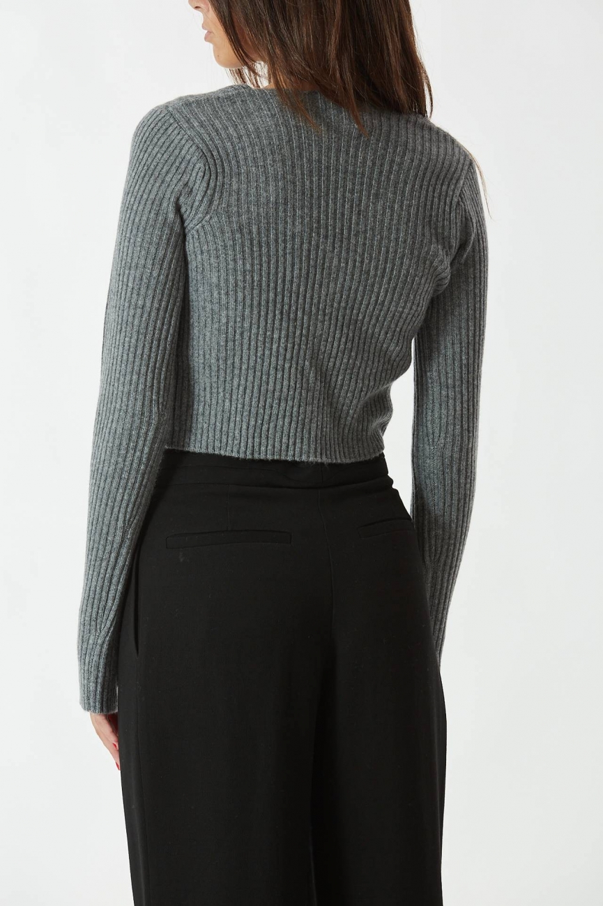 Cardigan crop grigio