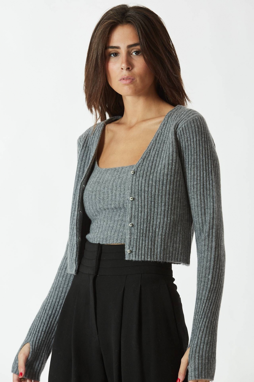 Cardigan crop grigio