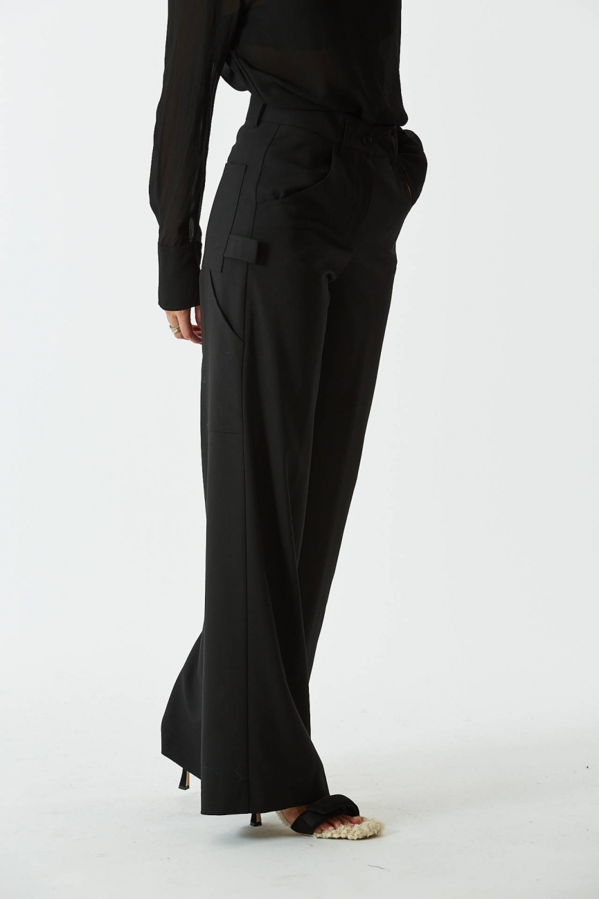 Pantalone largo vita alta nero