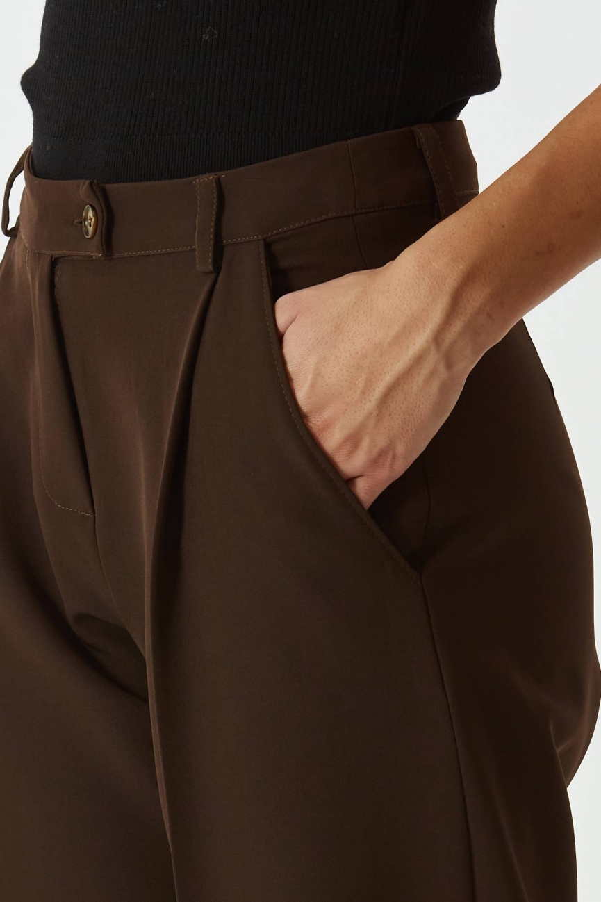 Pantalone largo vita alta marrone