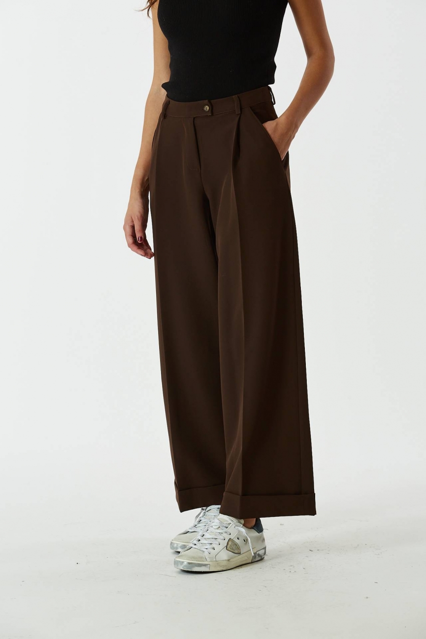 Pantalone largo vita alta marrone