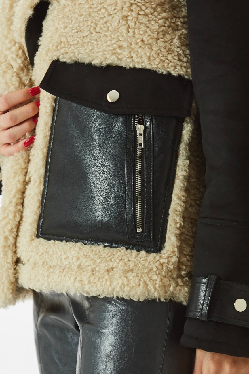 Giubbino eco shearling nero/panna