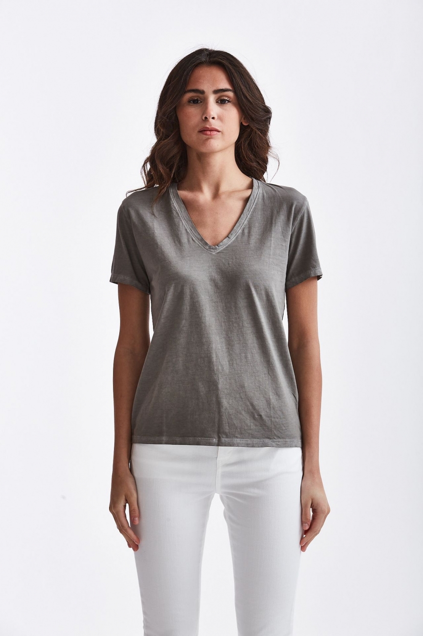 T-shirt ROMY WASHED in cotone grigio