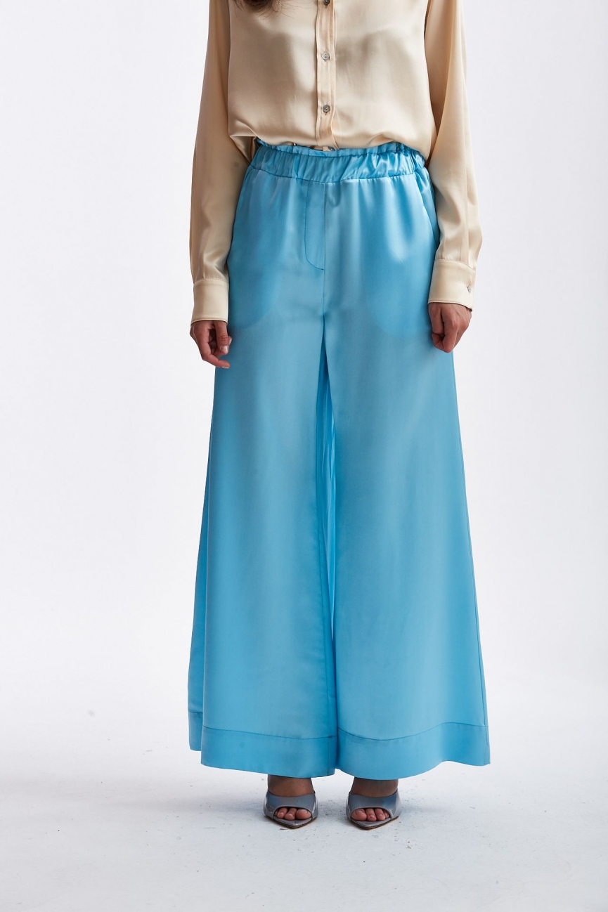Pantalone in seta azzurro