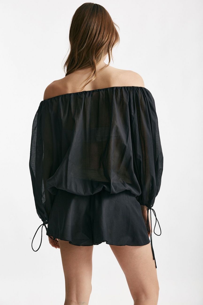 Jumpsuit scollata in mussola di cotone nero 