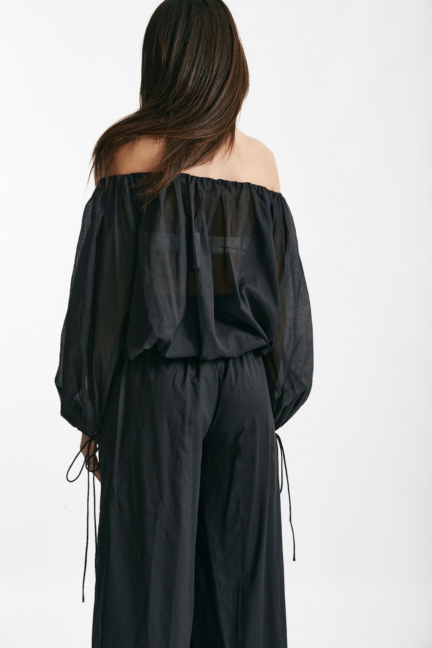 Camicia scollata in mussola di cotone nero 