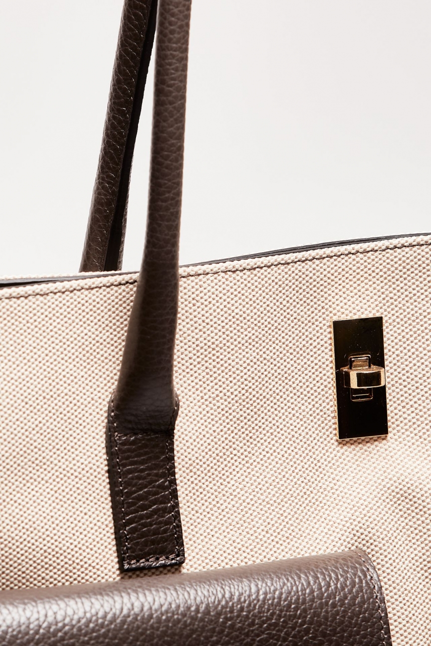 Borsa in pelle e canvas SOLEDAD testa di moro