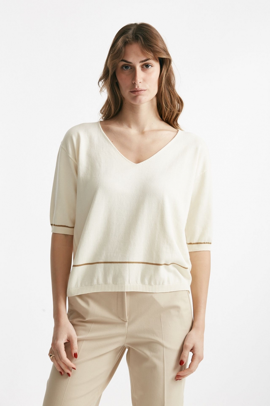 Maglia scollo v panna