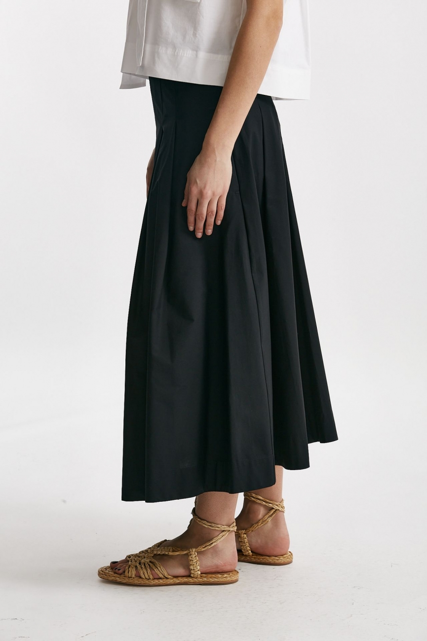Gonna in cotone vita alta nero 