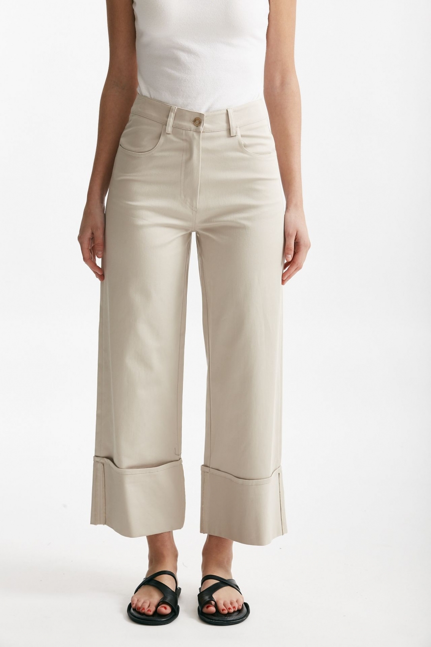 Pantalone vita alta in cotone ghiaccio