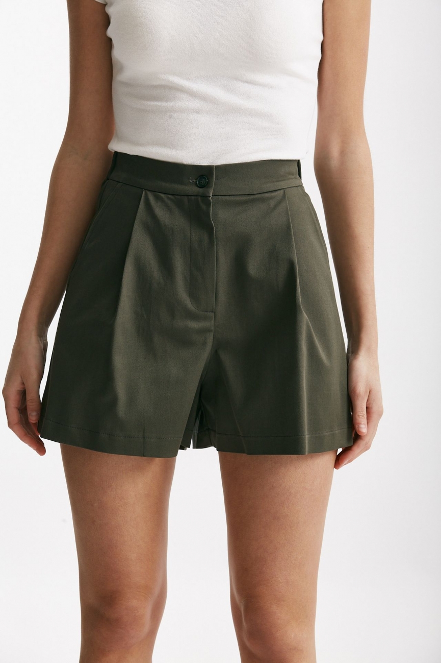 Shorts vita alta in cotone verde militare