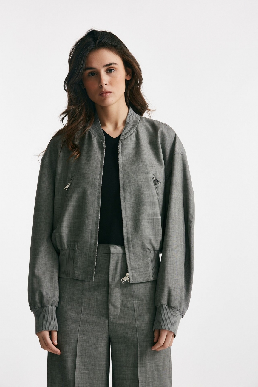 Bomber in tela di lana grigio