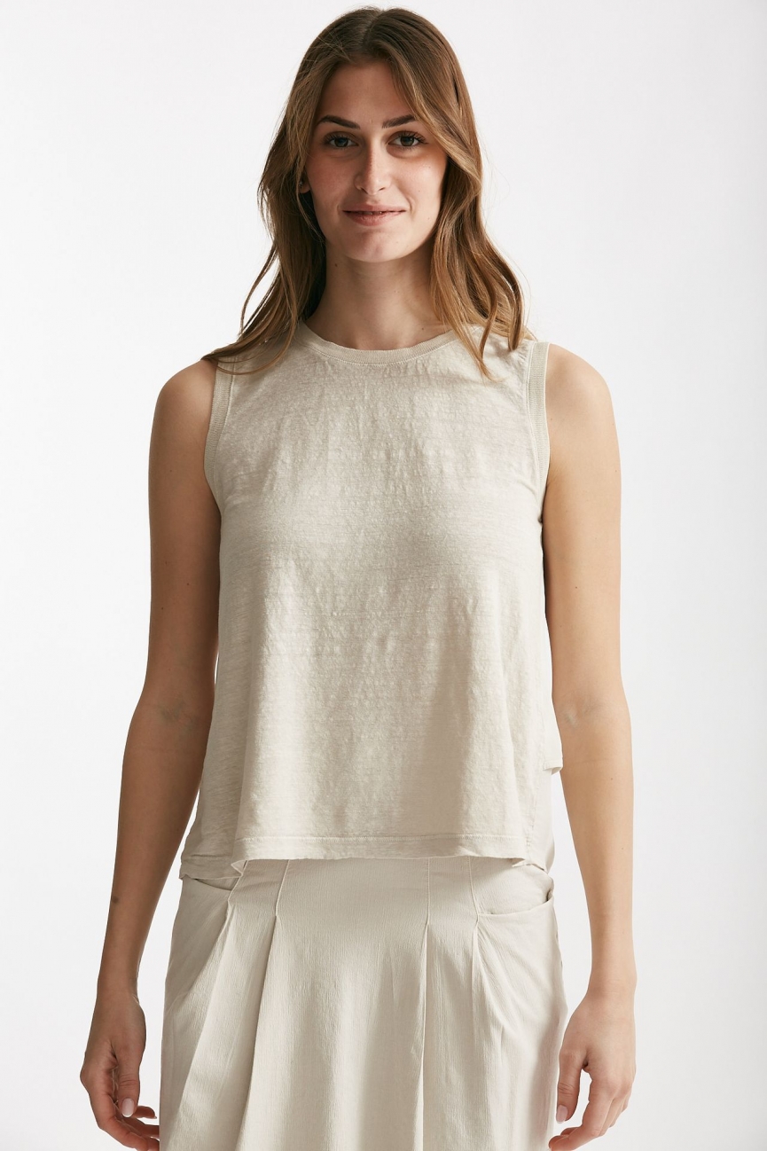 Top in cotone e lino beige