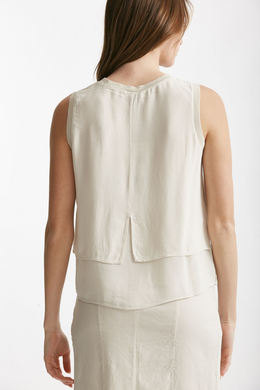 Top in cotone e lino beige
