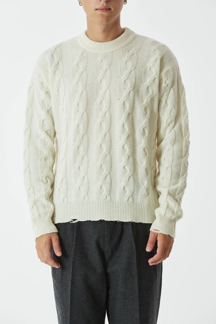 Maglia girocollo trecce avorio