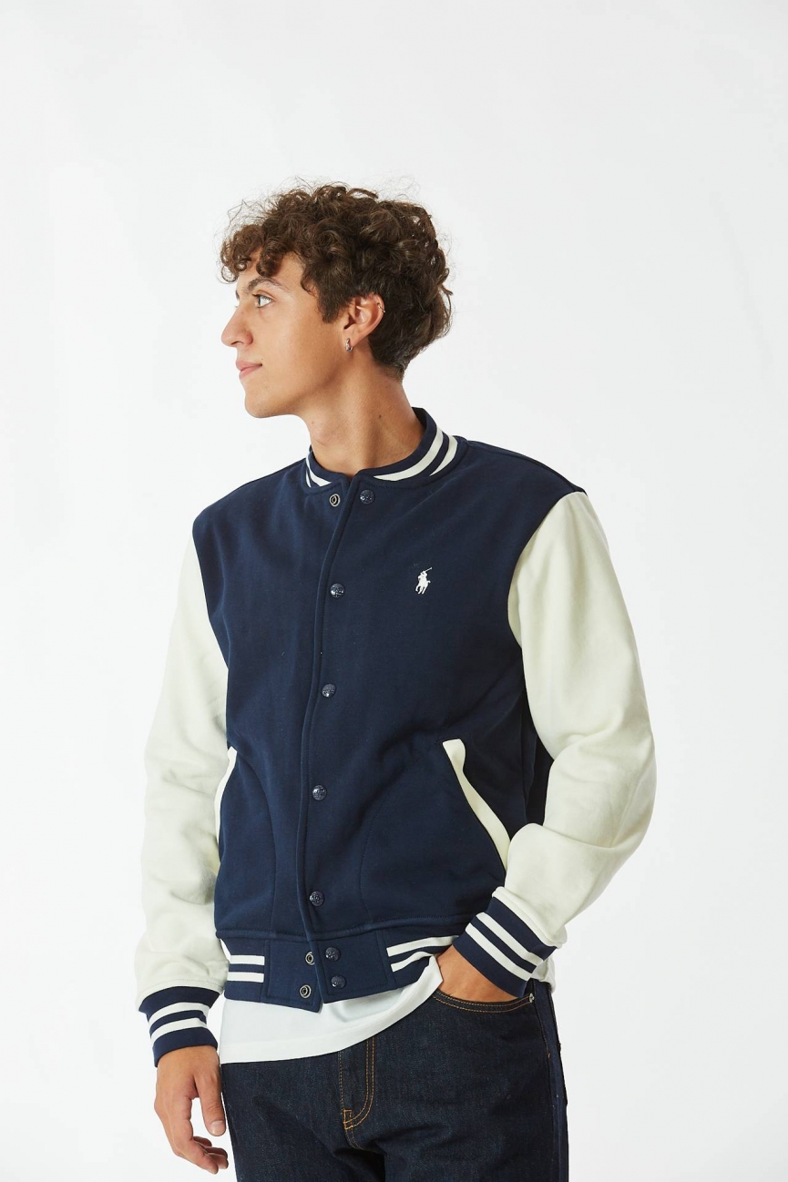 Bomber in felpa blu/bianco