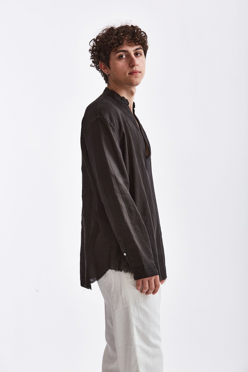 Camicia coreana in lino nero