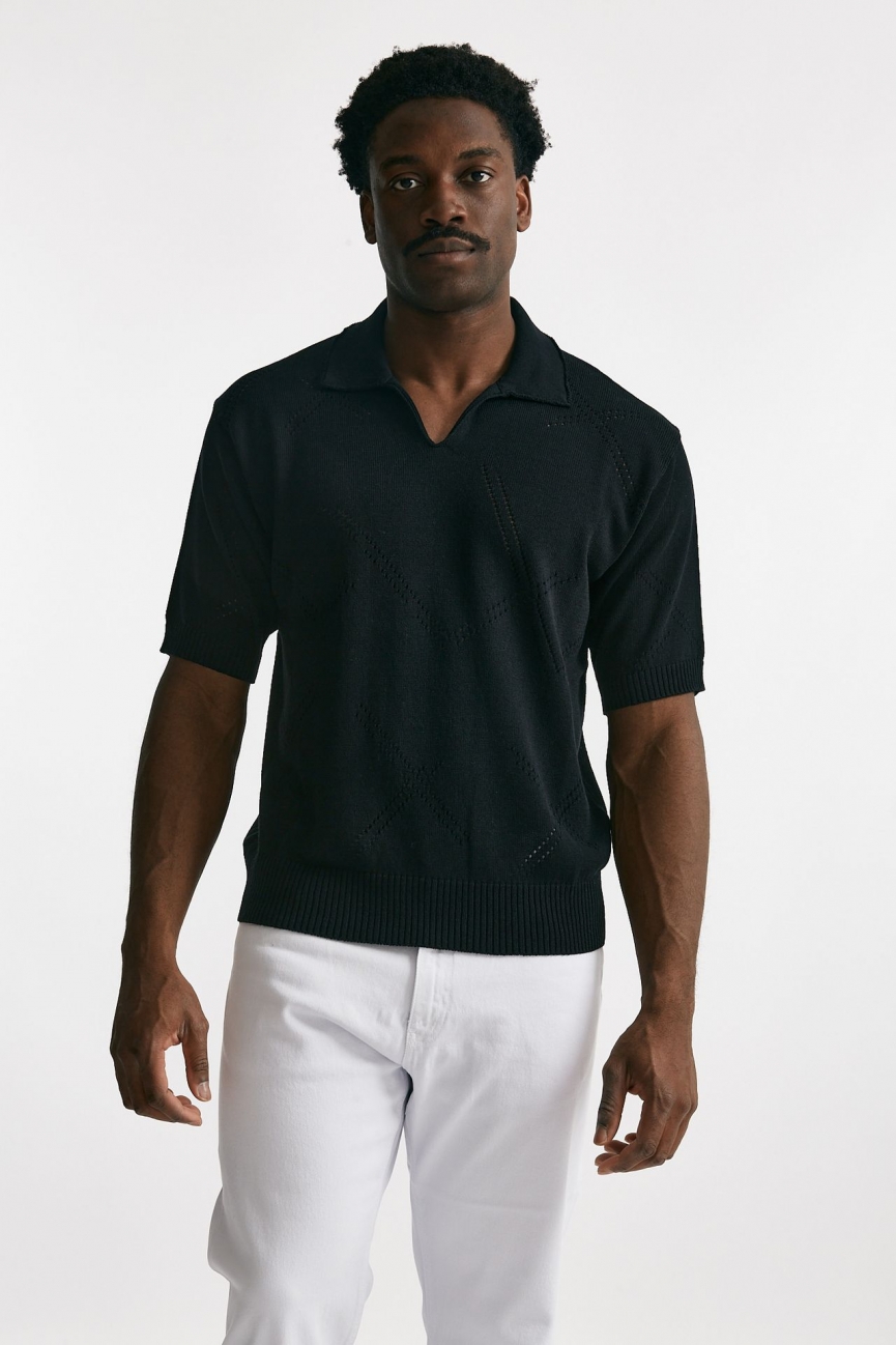 Polo in cotone traforata nero