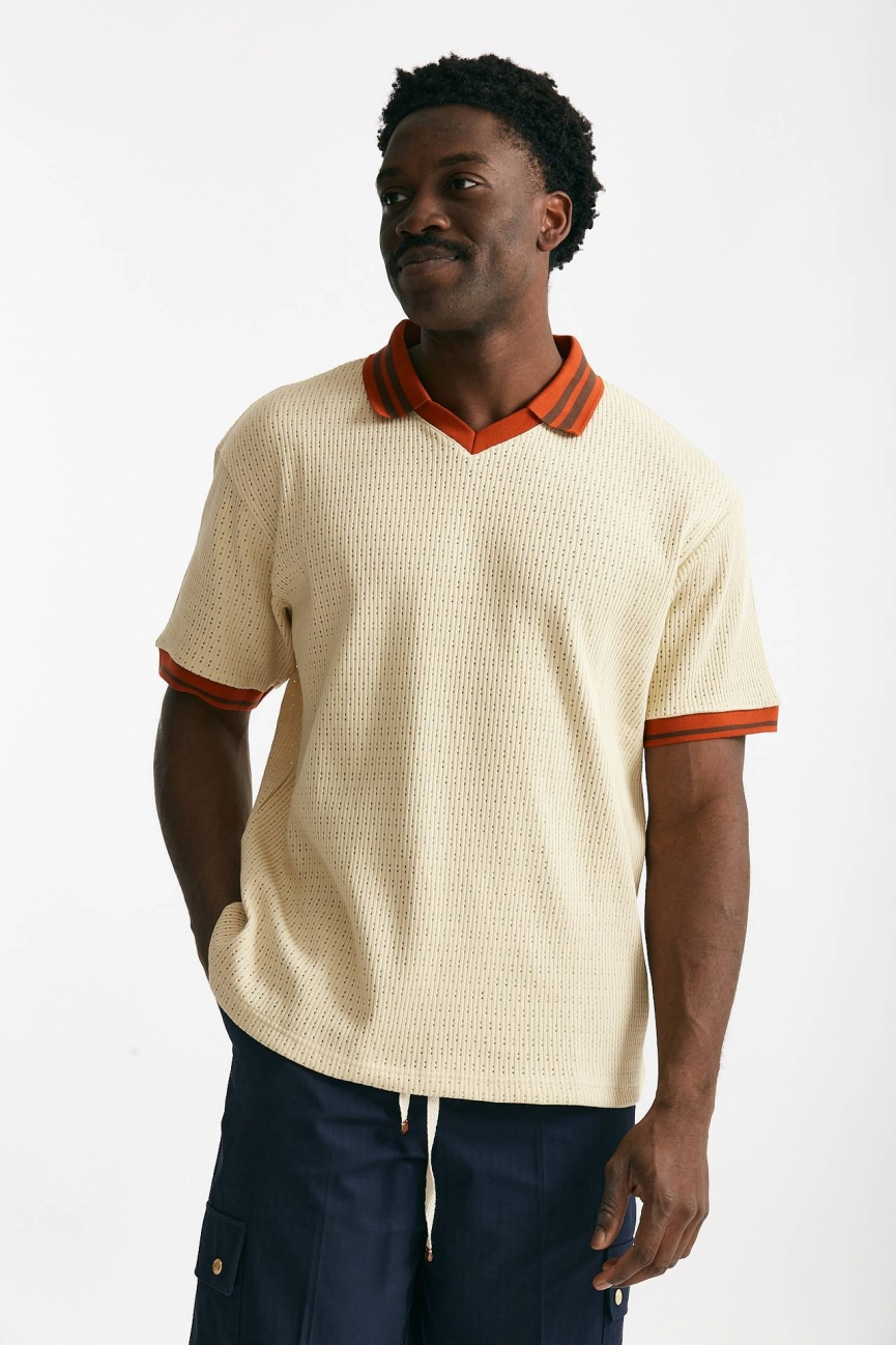 Polo in cotone traforato beige