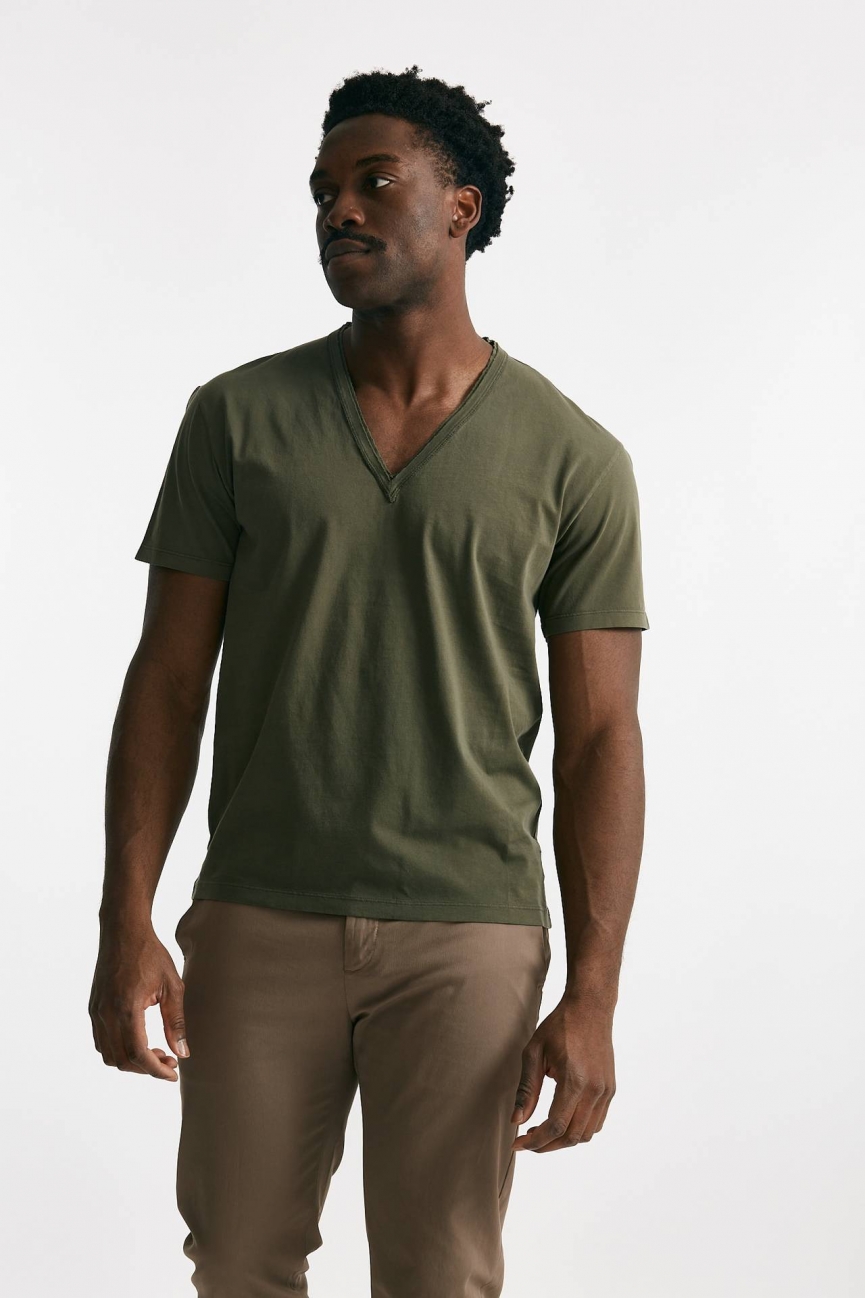 T-shirt scollo a V in cotone verde 