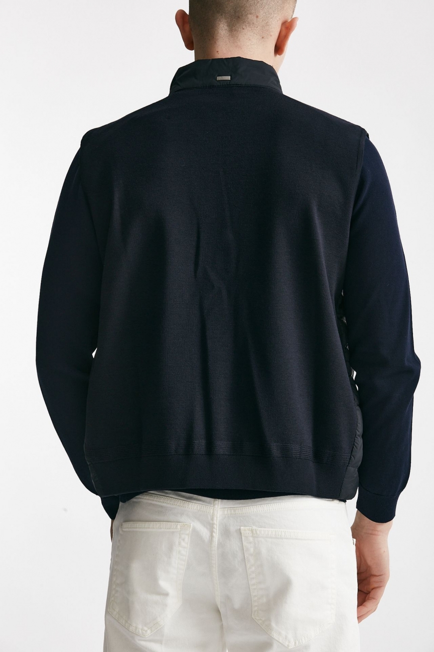 Smanicato in micro piuma e jersey di cotone blu