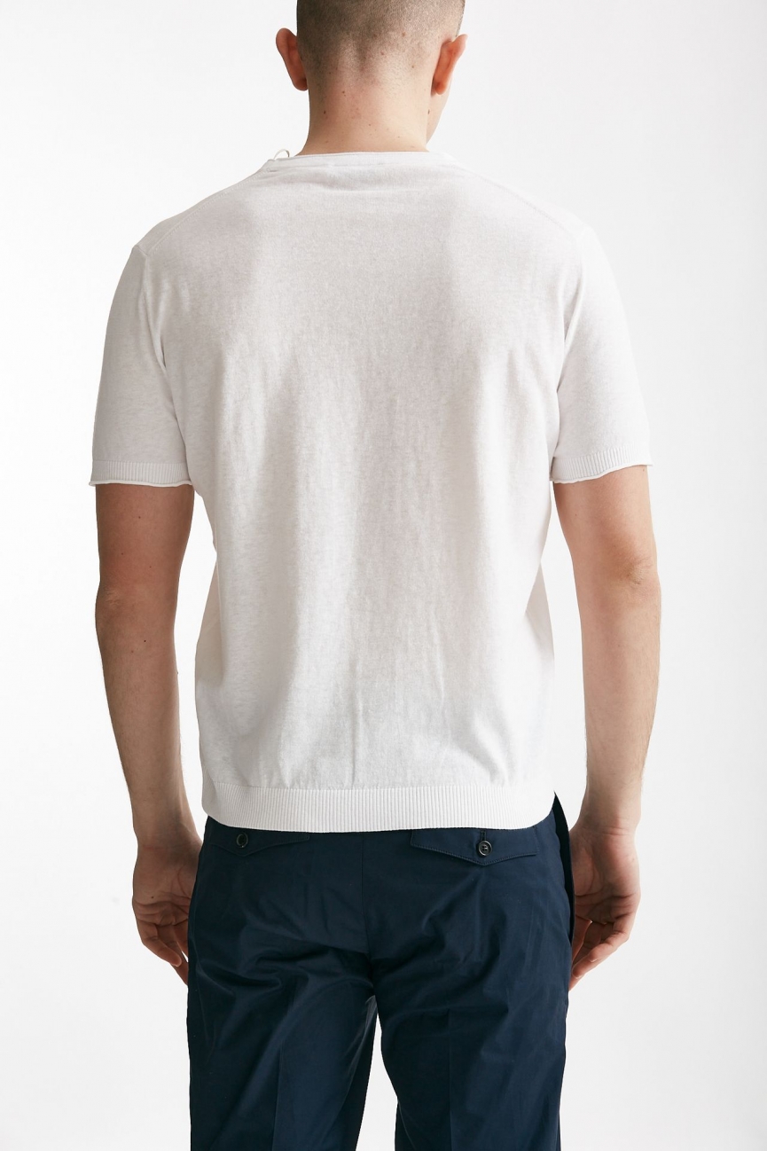 T shirt in maglia cotone e lino bianco 