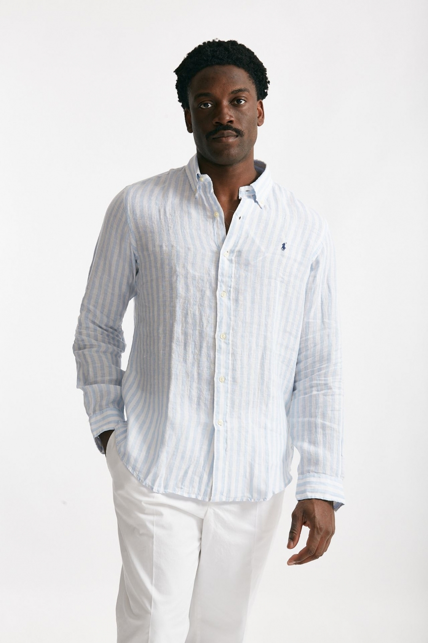 Camicia in lino Rigato bianco e azzurro