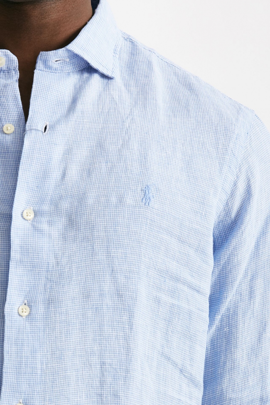 Camicia in lino azzurro micro fantasia