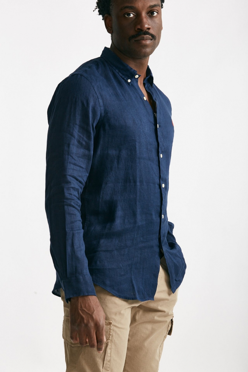 Camicia in lino blu