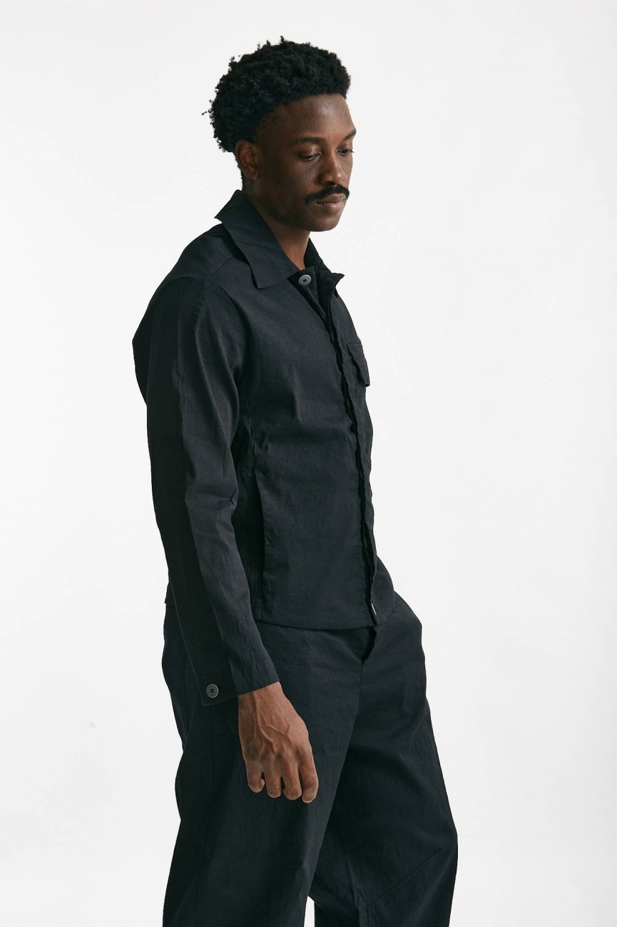 Overshirt in lino cotone e poliestere nero