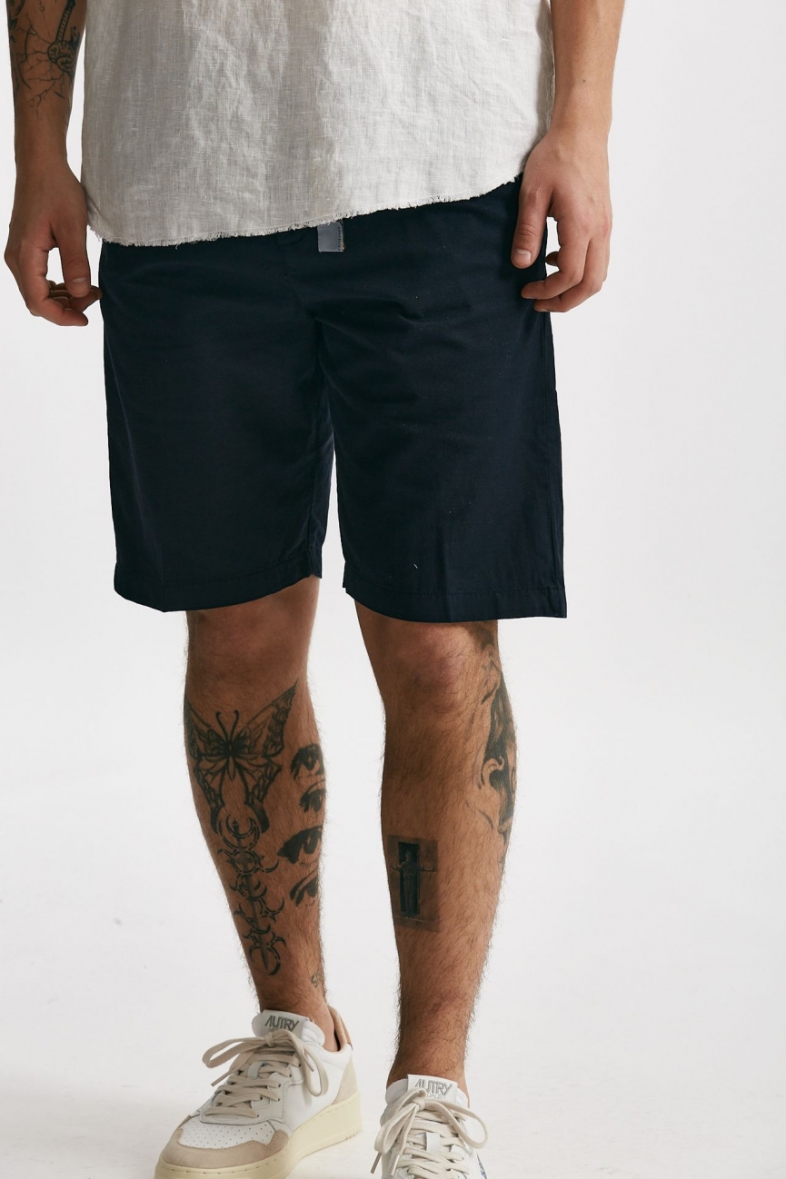 Bermuda in cotone e lino stretch blu