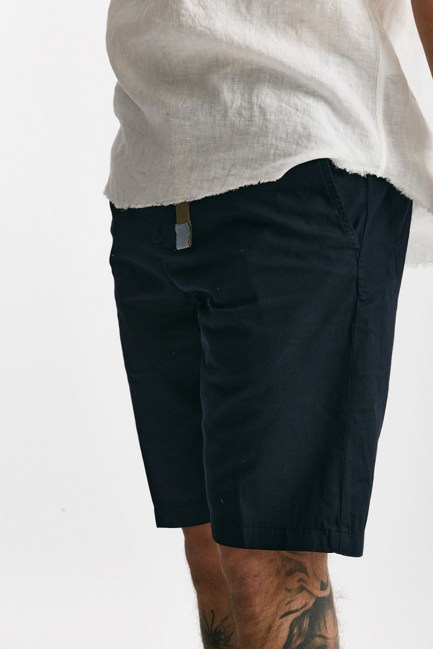 Bermuda in cotone e lino stretch blu