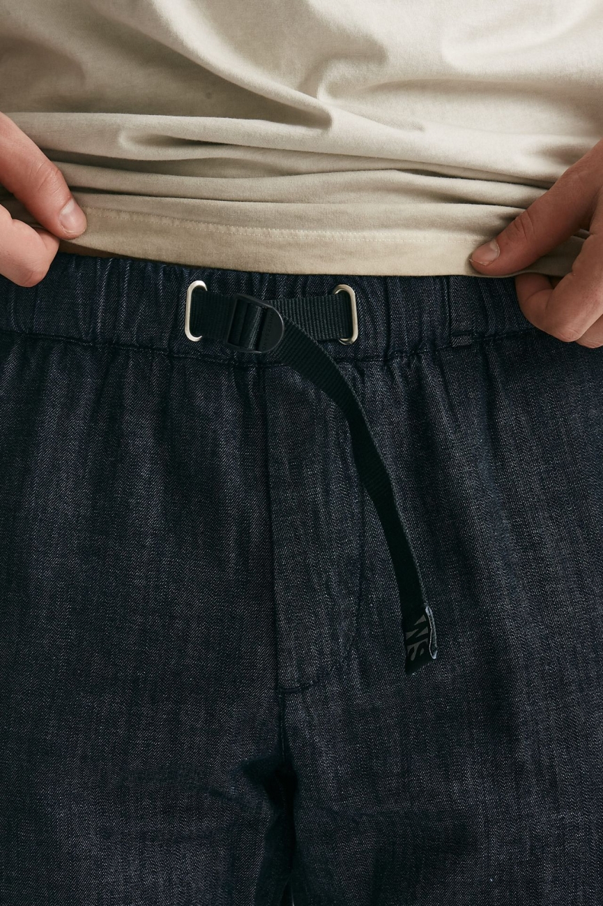 Pantalone in cotone fermo chambray blu