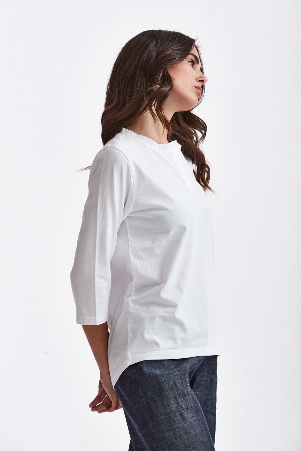 T-shirt serafino in cotone bianco