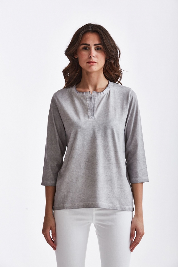 T-shirt serafino in cotone grigio