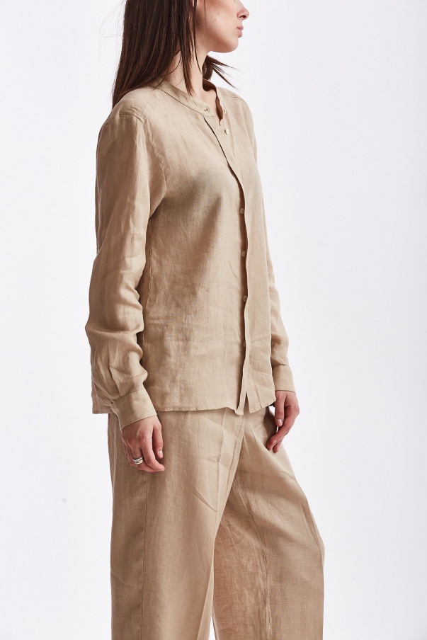 Camicia coreana in lino cammello