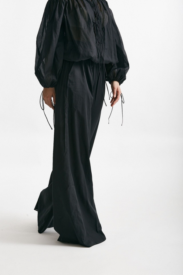 Pantalone vita alta in mussola di cotone nero
