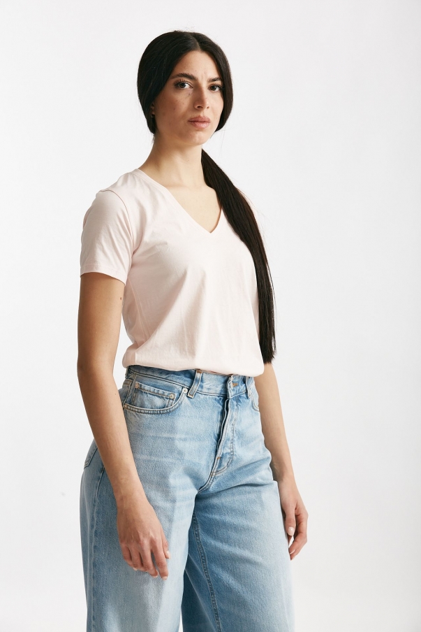T-shirt basic scollo v ROMY rosa delicato