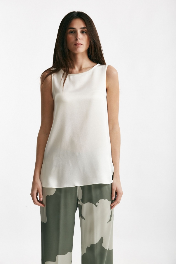 Top in misto seta bianco