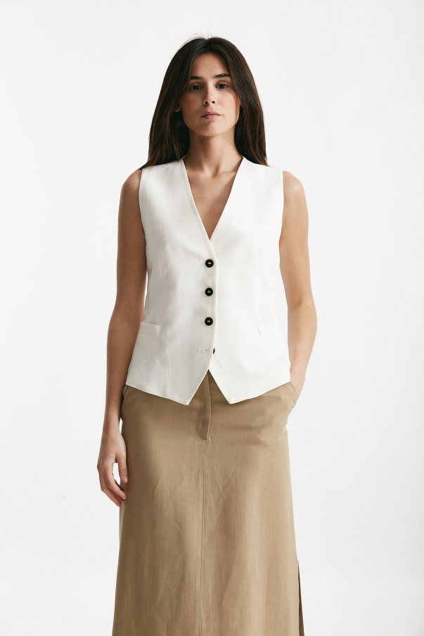 Gilet in viscosa panna Scollo a v
