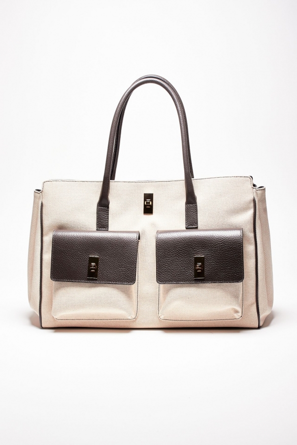 Borsa in pelle e canvas SOLEDAD testa di moro