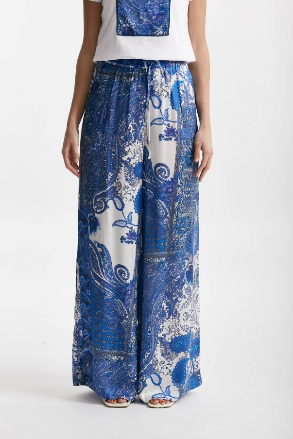 Pantaloni fluidi fant. azzurra blu e bianca