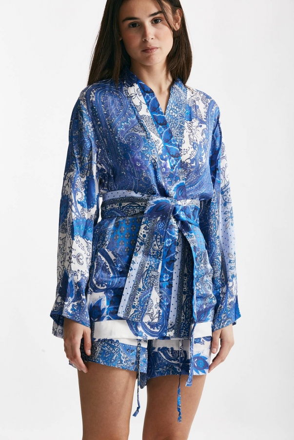Kimono in fantasia azzurra blu e bianca